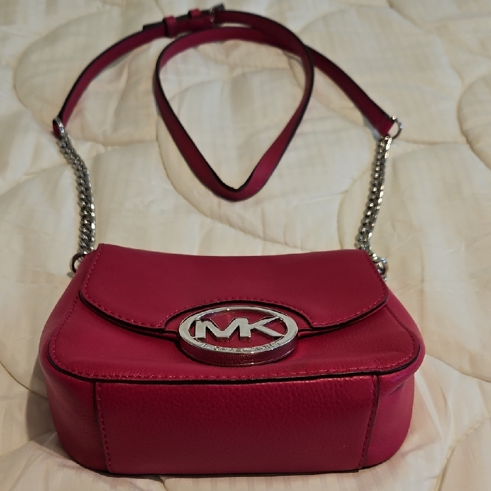 Michael Kors Fuchsia Crossbody Bag with Silver Accents